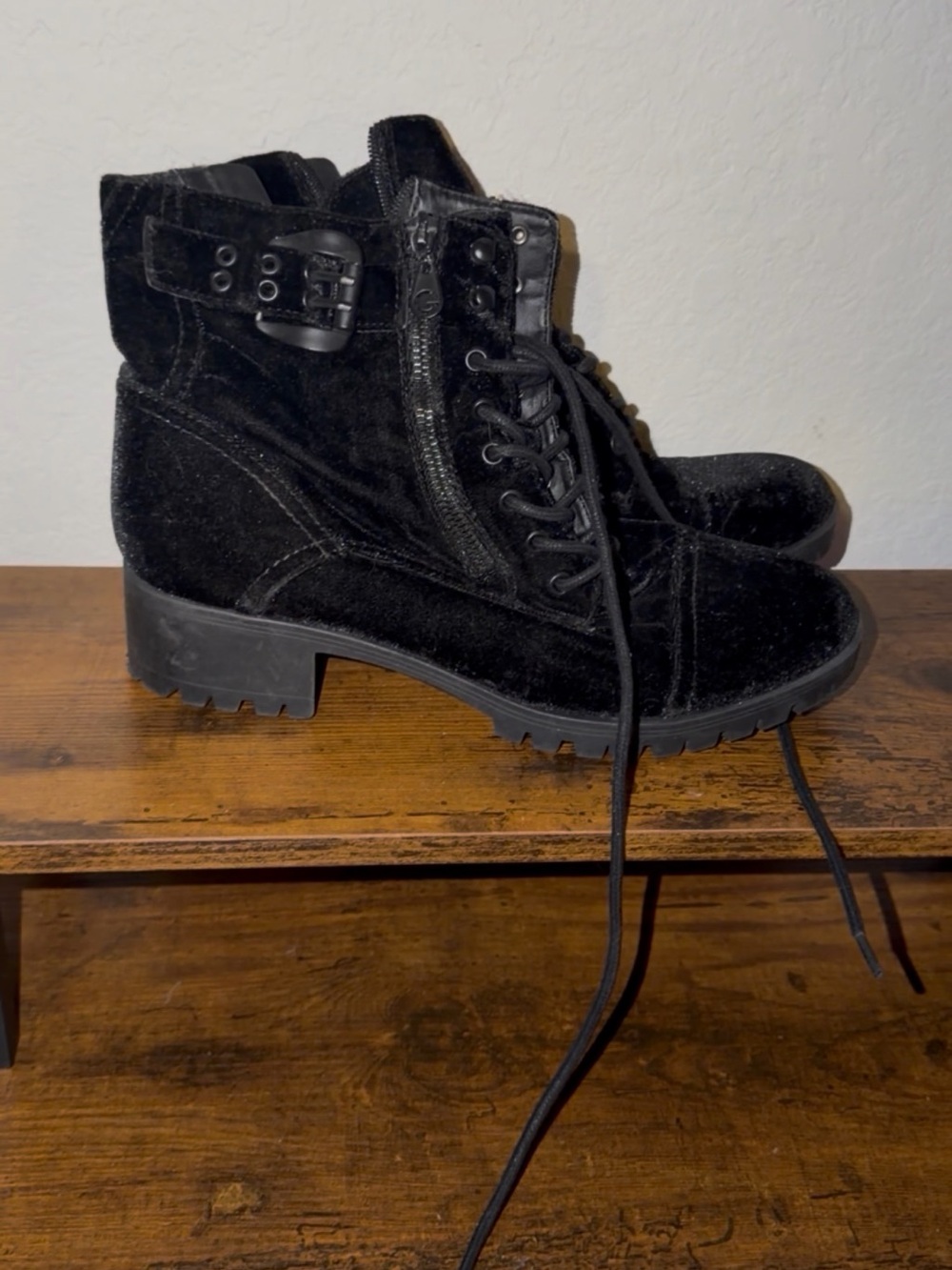Women's Guess Black Velvet Lace-Up Ankle Boots - Classic Style